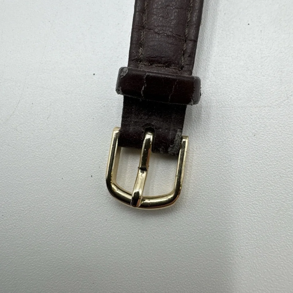 VTG LORUS Goldtone MICKEY MOUSE watch Lotus Brown Faux Leather Peeling Untested
